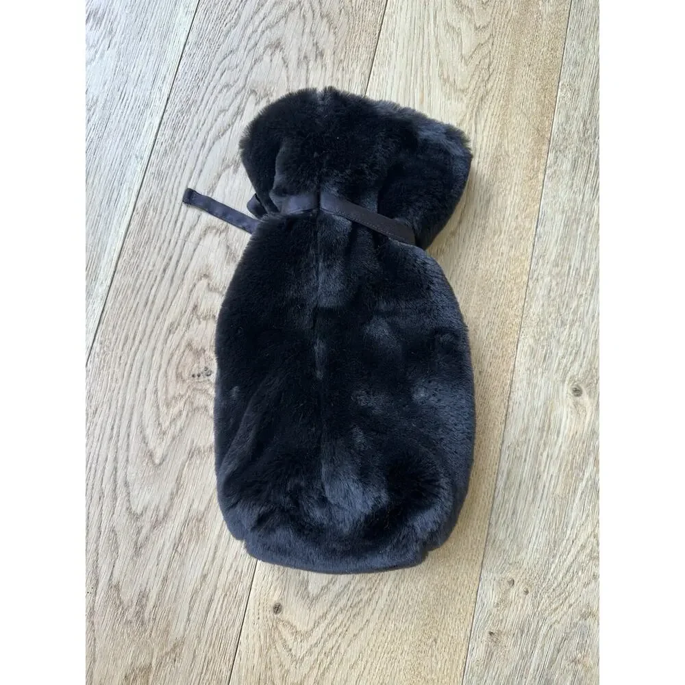 Faux Fur Wine Bottle Bag - VTG Pottery Barn - dark chocolate with silk tie
